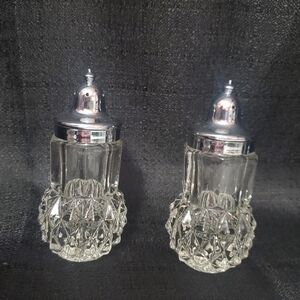 Diamond Point Vintage Clear Glass Salt and Pepper Shakers made by Indiana Glass